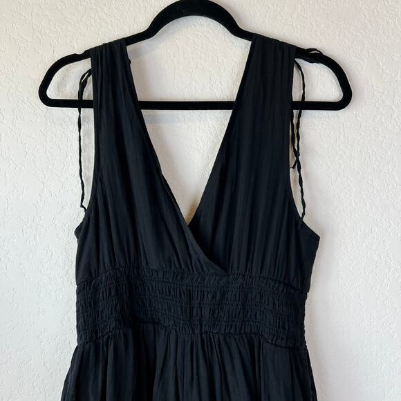 American Eagle Vneck Wide Leg Jumpsuit Black size Large 100% Cotton Boho Smocked - Picture 7 of 12